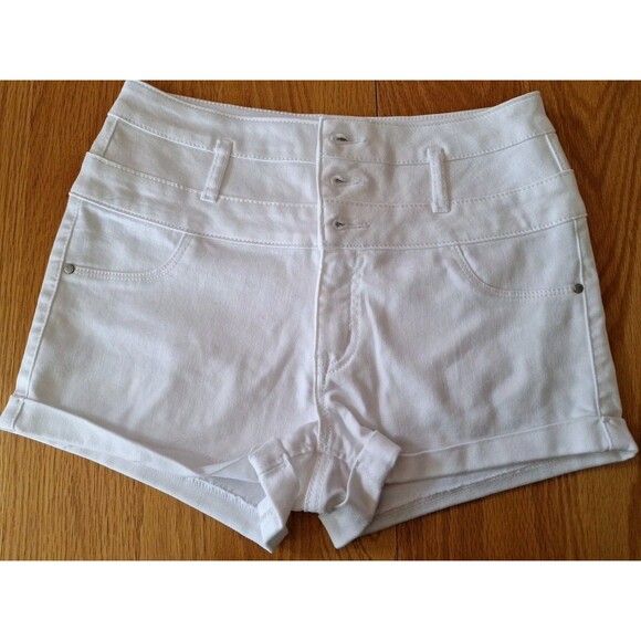 REFUGE Stretch Jean Shorts Women's size 2 White Stretch Cuffed Short-Shorts EC - Picture 2 of 5